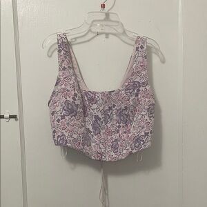 Elegant Floral Crop Top in Purple and Pink